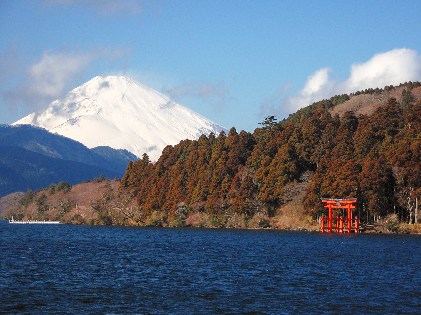 箱根の芦ノ湖の向こうに見える富士山