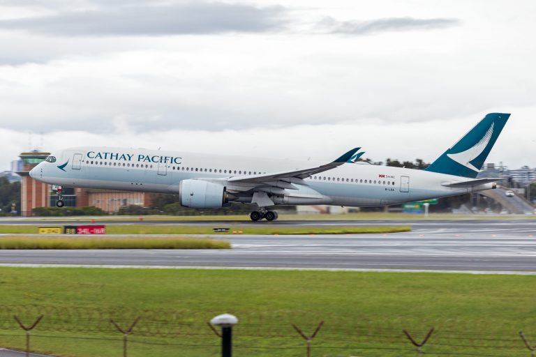 Cathay Pacific Airbus A350-900 B-LRA departing Sydney
