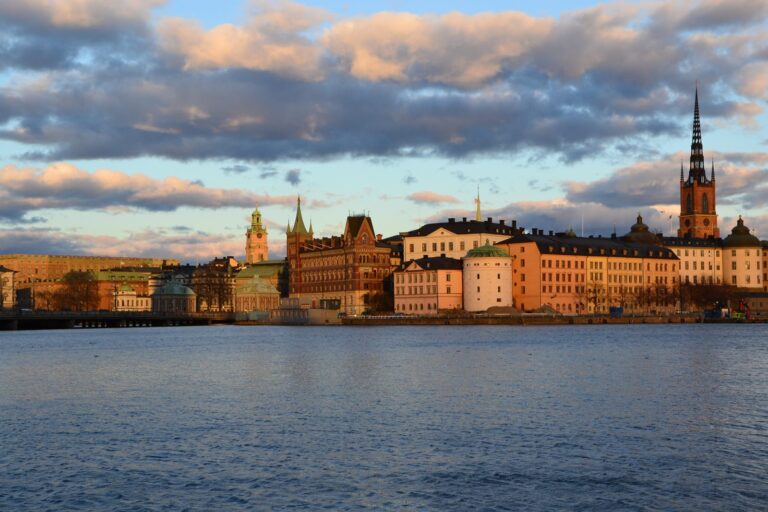 Scenic view of Gamla Stan waterfront buildings in Stockholm