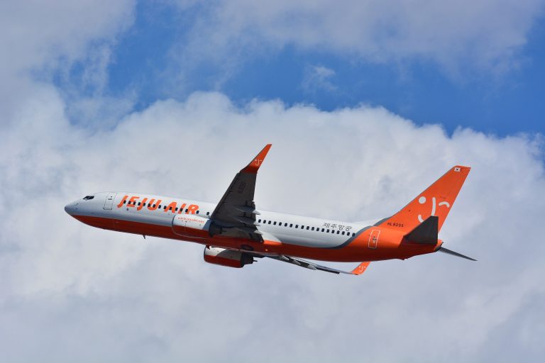 成田空港を離陸するチェジュ航空のボーイング737-800(HL8295)